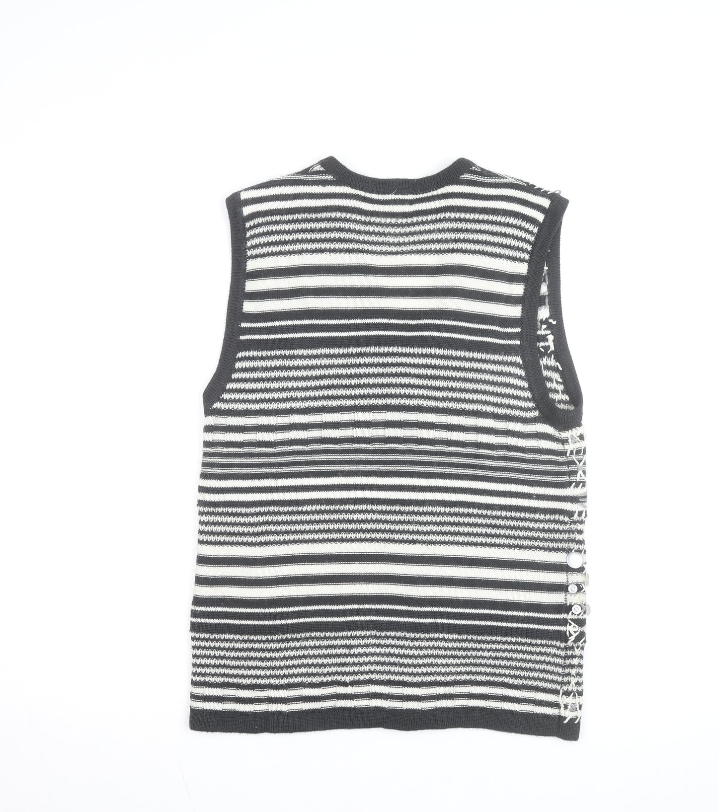 Casual Corner Womens Black White Knit Striped Sleeveless Vest S