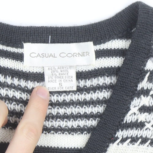 Casual Corner Womens Black White Knit Striped Sleeveless Vest S