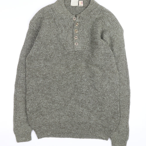 R&R Mens Grey Henley Chunky Knit Cotton Acrylic Jumper M