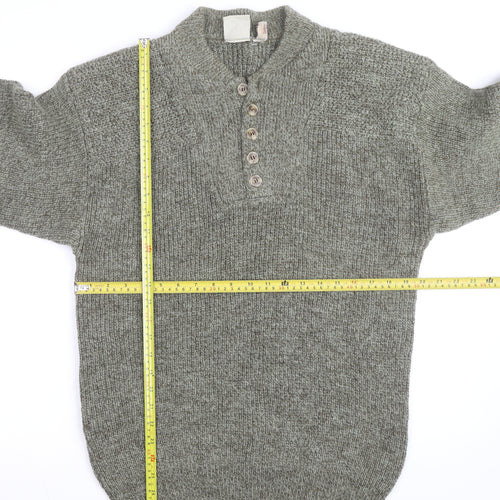 R&R Mens Grey Henley Chunky Knit Cotton Acrylic Jumper M