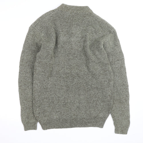 R&R Mens Grey Henley Chunky Knit Cotton Acrylic Jumper M