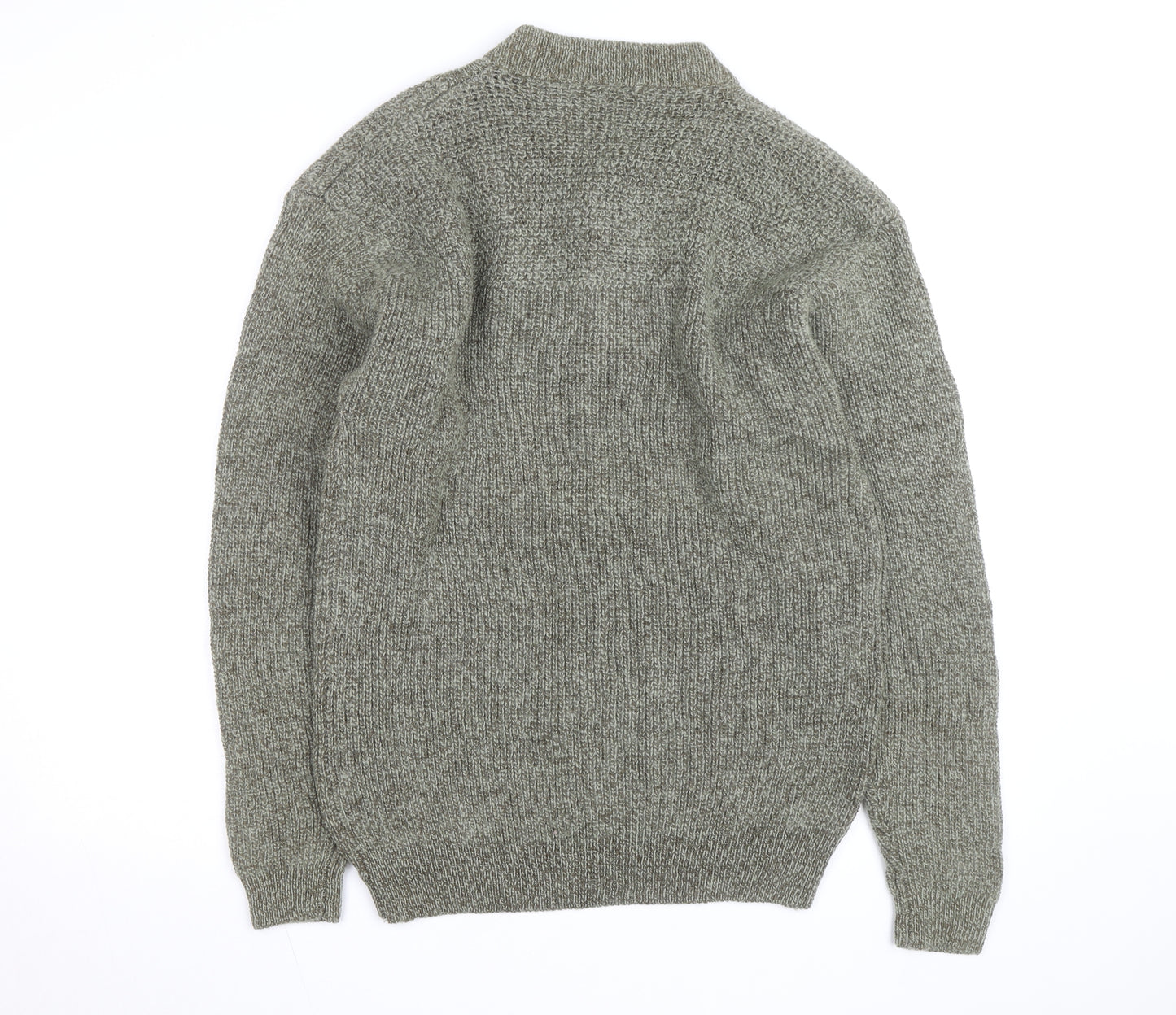 R&R Mens Grey Henley Chunky Knit Cotton Acrylic Jumper M