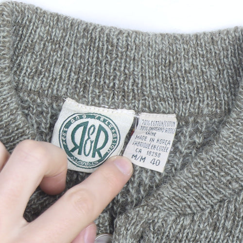 R&R Mens Grey Henley Chunky Knit Cotton Acrylic Jumper M