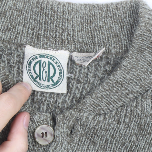 R&R Mens Grey Henley Chunky Knit Cotton Acrylic Jumper M
