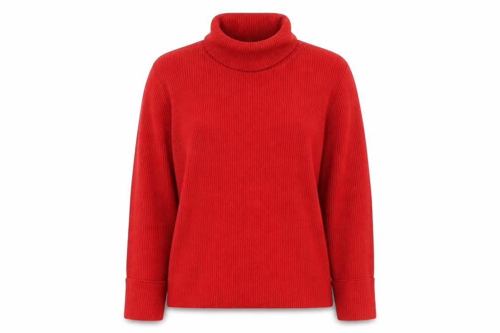 Front view of OUTFIT Women's Red Roll Neck Knit Jumper, size L, Long Sleeve