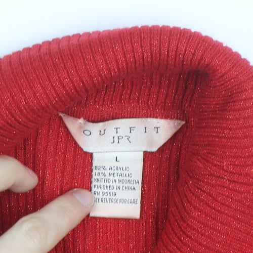 OUTFIT Women's Red Roll Neck Knit Jumper Size L Long Sleeve
