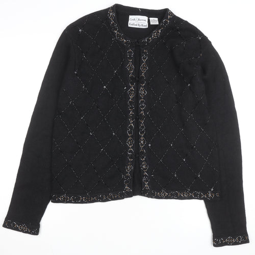 Croft & Barrow Women's Black Beaded Knit Cardigan M Classic Ramie Cotton