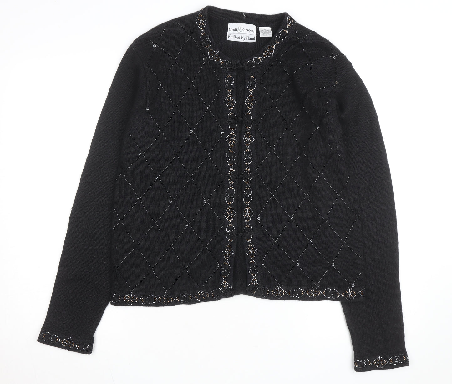 Croft & Barrow Women's Black Beaded Knit Cardigan M Classic Ramie Cotton