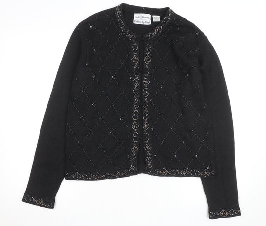 Croft & Barrow Women's Black Beaded Knit Cardigan M Classic Ramie Cotton