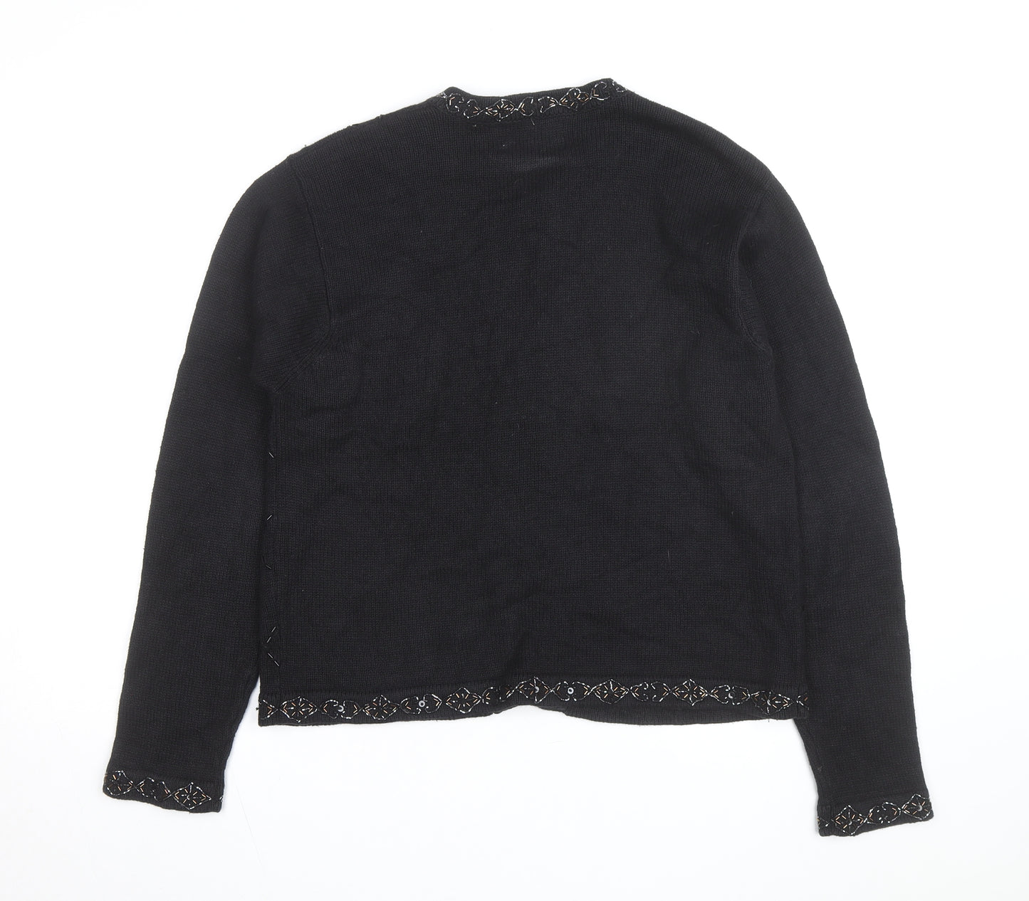 Croft & Barrow Women's Black Beaded Knit Cardigan M Classic Ramie Cotton