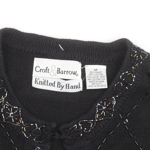 Croft & Barrow Women's Black Beaded Knit Cardigan M Classic Ramie Cotton