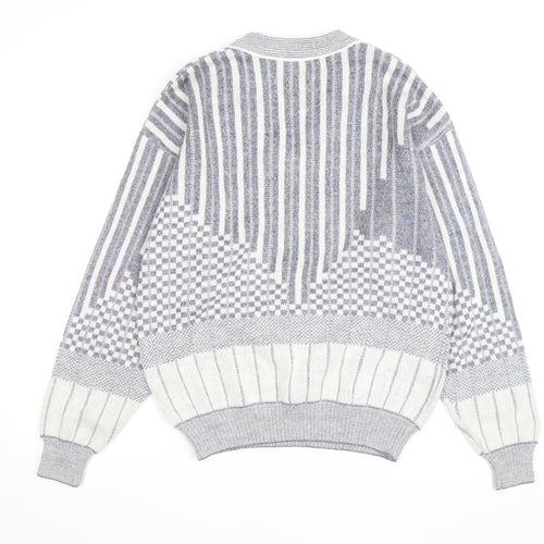 Arnold Palmer Men's Grey V-Neck Geometric Knit Jumper Size M