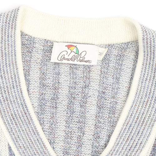 Arnold Palmer Men's Grey V-Neck Geometric Knit Jumper Size M