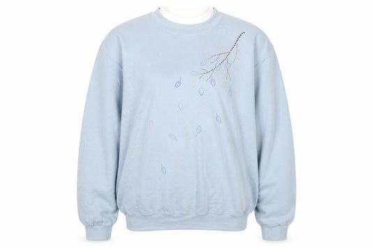 Front view of Day Breeze Women’s Blue Rhinestone Crew Neck Pullover Sweatshirt L