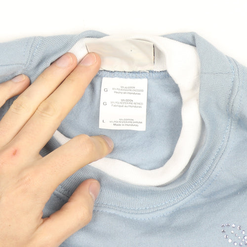 Day Breeze Women’s Blue Rhinestone Crew Neck Pullover Sweatshirt L