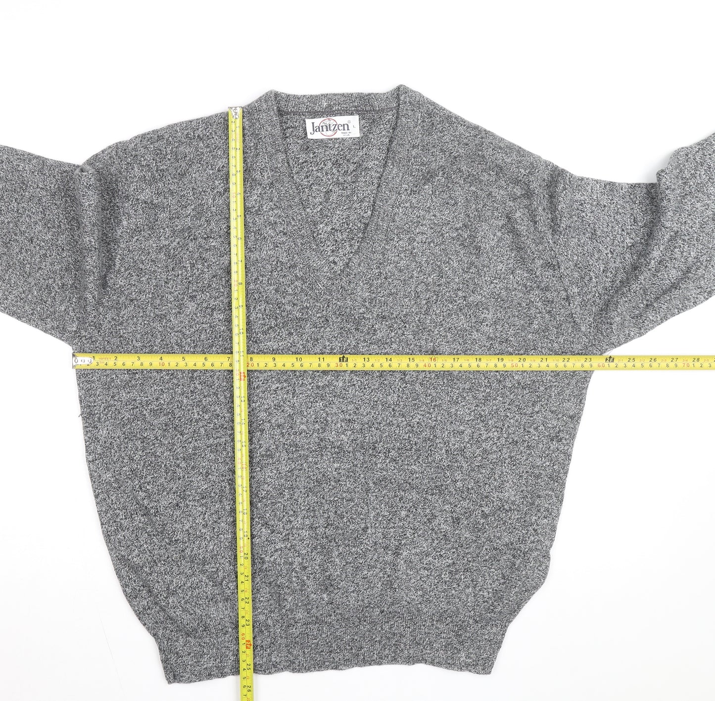 Jantzen Men's Grey V-Neck Acrylic Knit Jumper Size L