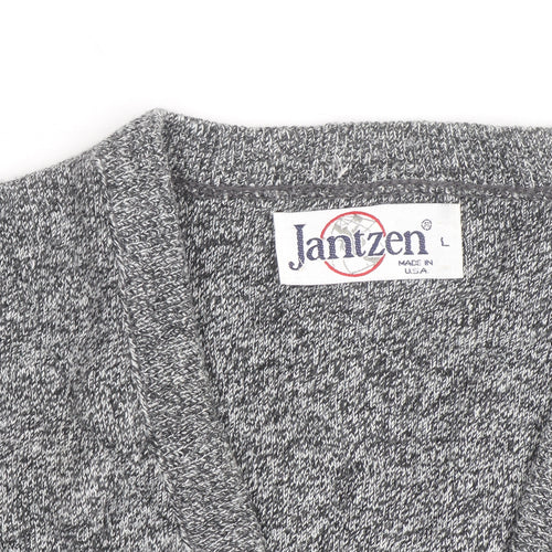 Jantzen Men's Grey V-Neck Acrylic Knit Jumper Size L