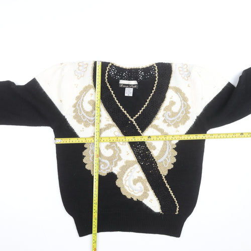 Dana Scott Womens Black Paisley V-Neck Cardigan M Knit Jumper