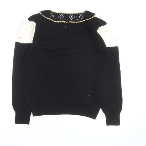 Dana Scott Womens Black Paisley V-Neck Cardigan M Knit Jumper