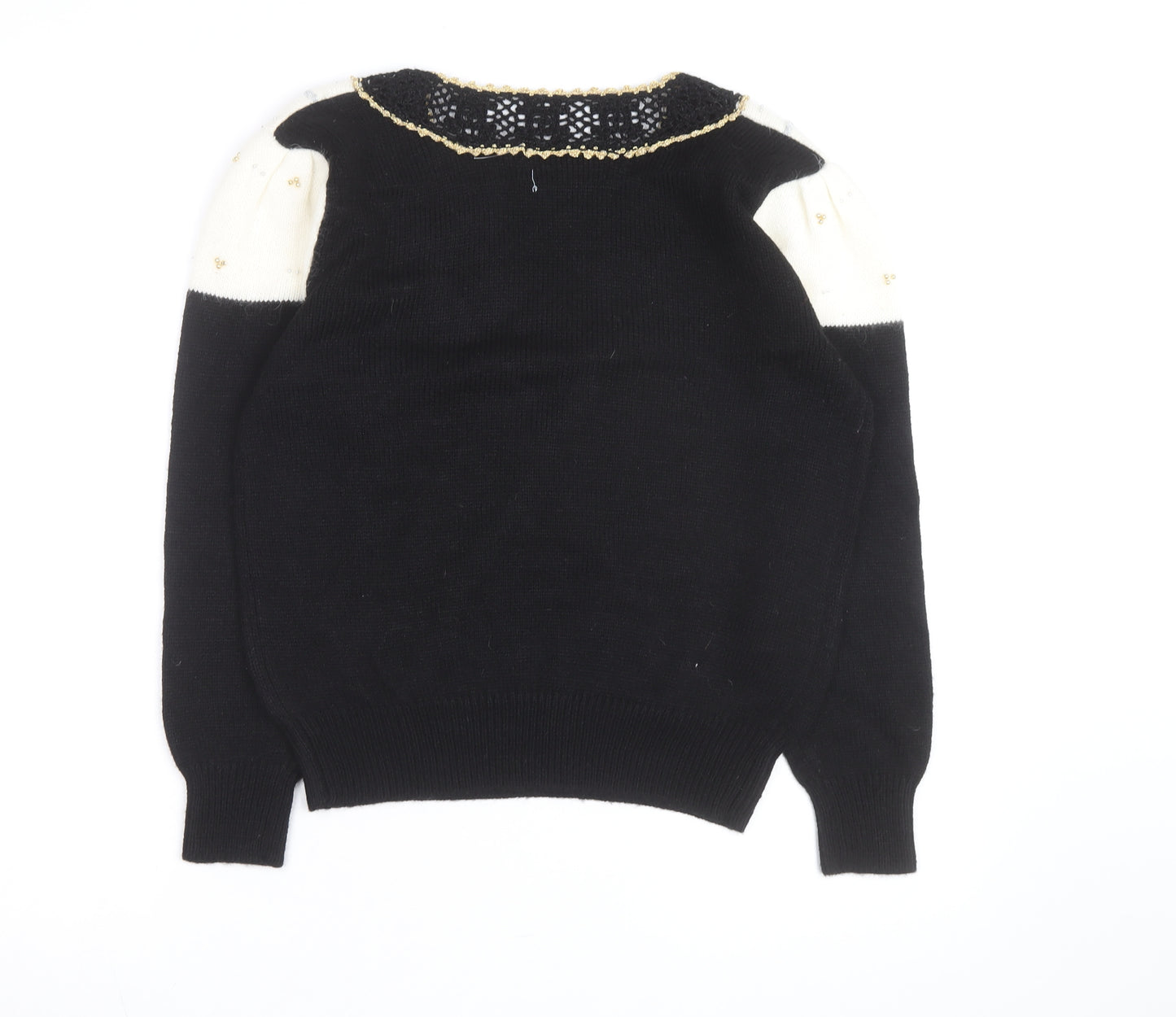 Dana Scott Womens Black Paisley V-Neck Cardigan M Knit Jumper