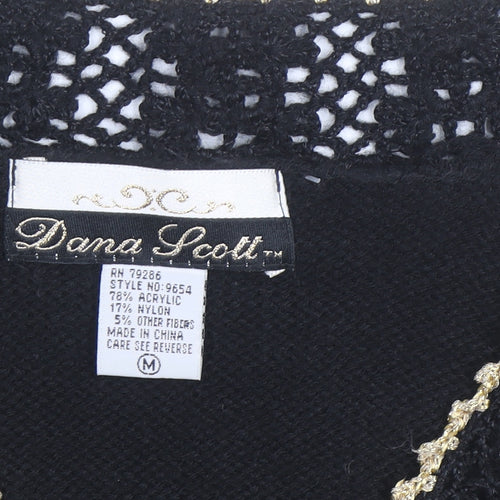 Dana Scott Womens Black Paisley V-Neck Cardigan M Knit Jumper