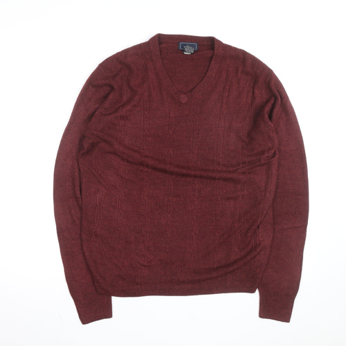 Dockers Men's Red V-Neck Acrylic Jumper Size S Classic Knit