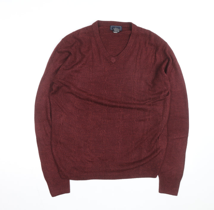 Dockers Men's Red V-Neck Acrylic Jumper Size S Classic Knit