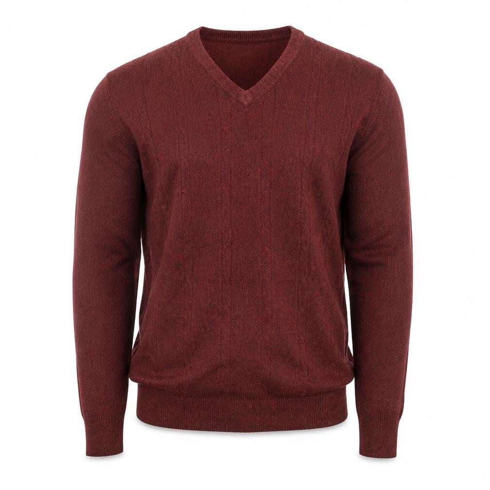 Front view of Dockers Men's Red V-Neck Acrylic Jumper, size S, Classic Knit