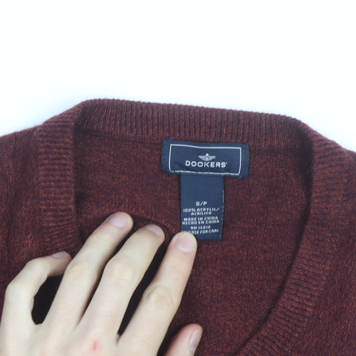 Dockers Men's Red V-Neck Acrylic Jumper Size S Classic Knit