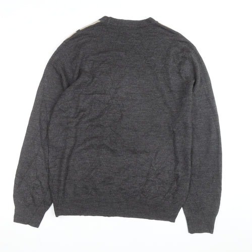 Dockers Men’s Grey Check Acrylic Knit Crew Neck Pullover Jumper Size L