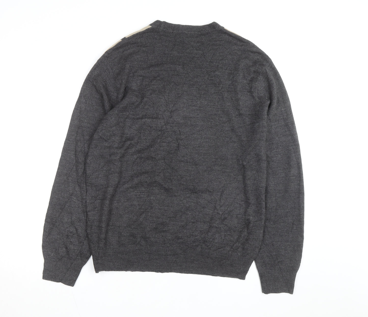 Dockers Men’s Grey Check Acrylic Knit Crew Neck Pullover Jumper Size L
