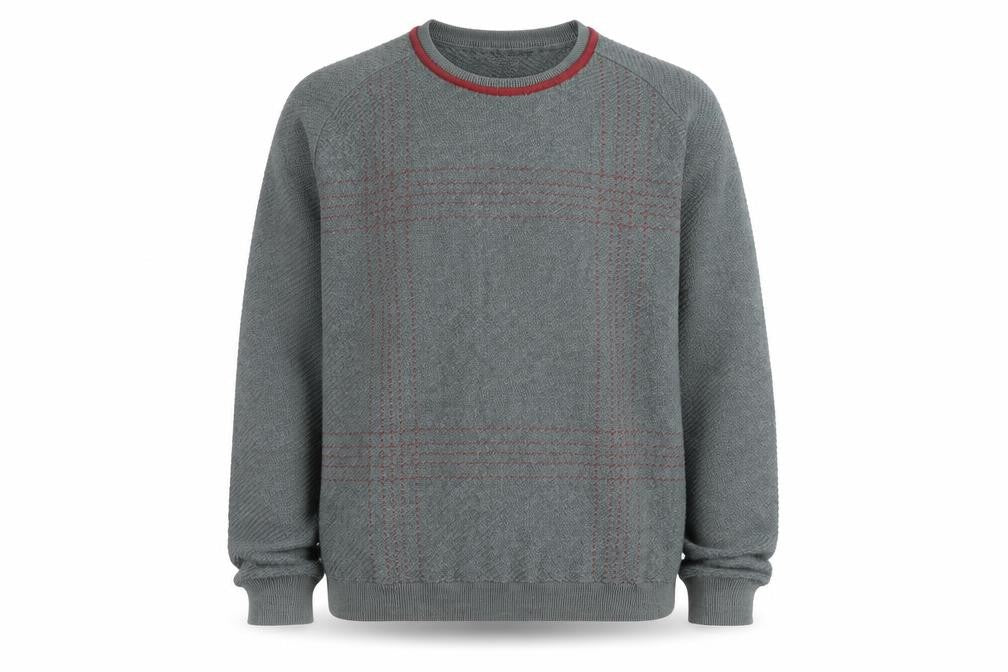 Front view of Emostar Men's Green Check Knit jumper, size L
