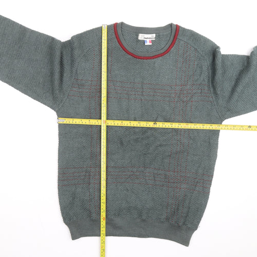Emostar Men's Green Check Knit Pullover Jumper Size L