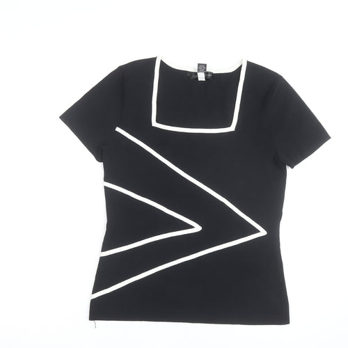 Cable & Gauge Women Black Colourblock Knit T-Shirt Medium