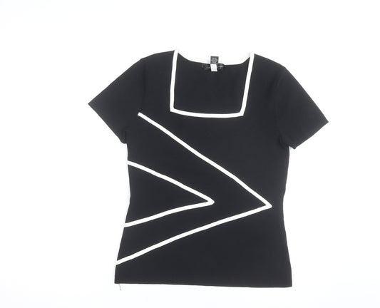 Cable & Gauge Women Black Colourblock Knit T-Shirt Medium