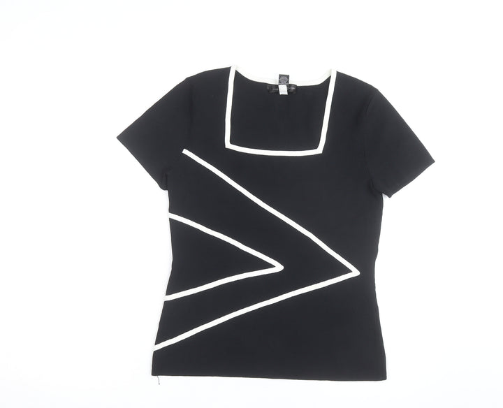 Cable & Gauge Women Black Colourblock Knit T-Shirt Medium