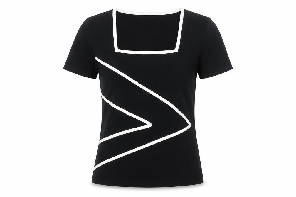 Front view of Cable & Gauge Women Black Colourblock Knit T-Shirt Medium