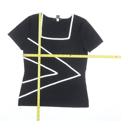 Cable & Gauge Women Black Colourblock Knit T-Shirt Medium