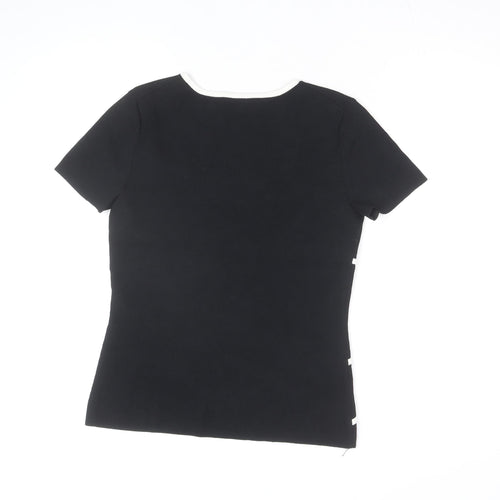 Cable & Gauge Women Black Colourblock Knit T-Shirt Medium