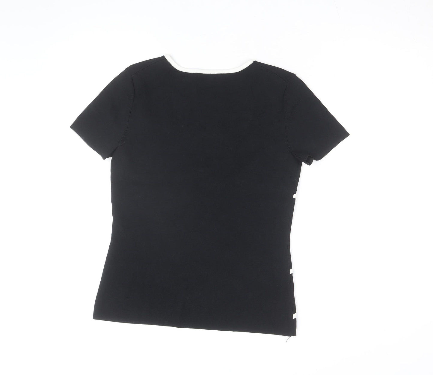 Cable & Gauge Women Black Colourblock Knit T-Shirt Medium