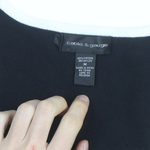 Cable & Gauge Women Black Colourblock Knit T-Shirt Medium