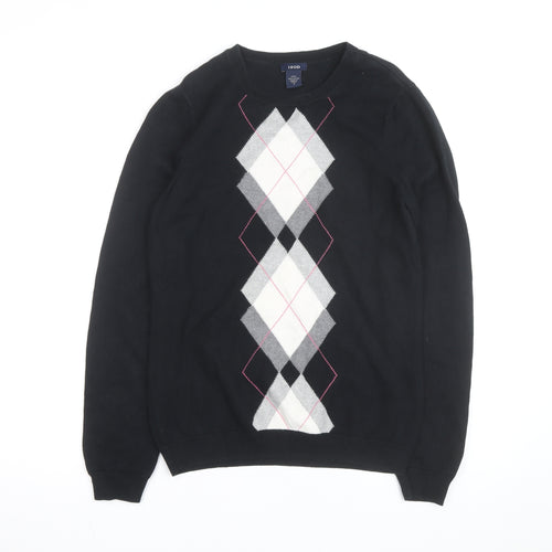 IZOD Womens Black Argyle Cotton Crew Neck Jumper Size S