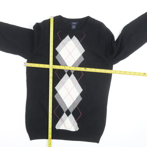 IZOD Womens Black Argyle Cotton Crew Neck Jumper Size S