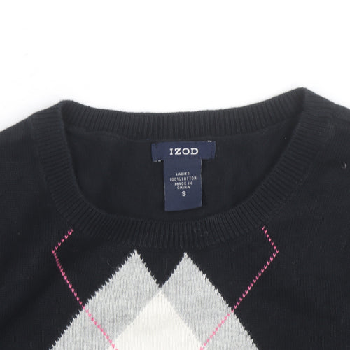 IZOD Womens Black Argyle Cotton Crew Neck Jumper Size S