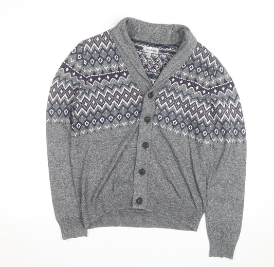 Le Château Men's Grey Fair Isle Cotton Shawl Cardigan Size L