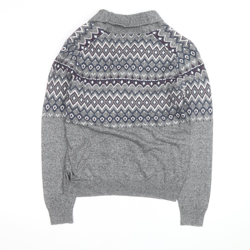 Le Château Men's Grey Fair Isle Cotton Shawl Cardigan Size L