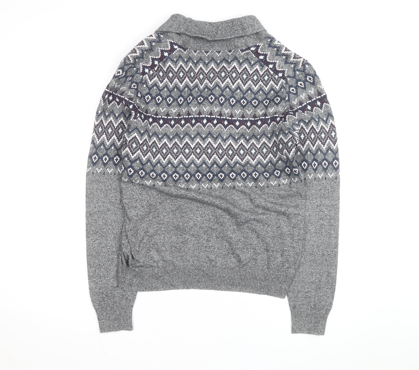Le Château Men's Grey Fair Isle Cotton Shawl Cardigan Size L