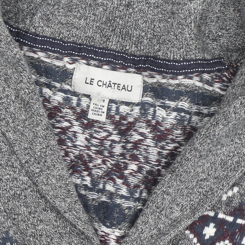 Le Château Men's Grey Fair Isle Cotton Shawl Cardigan Size L
