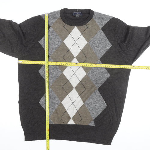 Dockers Men Grey Argyle Crew Neck Pullover Jumper Size L