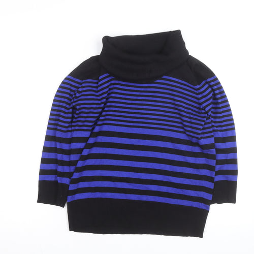 Spense Womens Blue Black Striped Roll Neck Jumper Size M